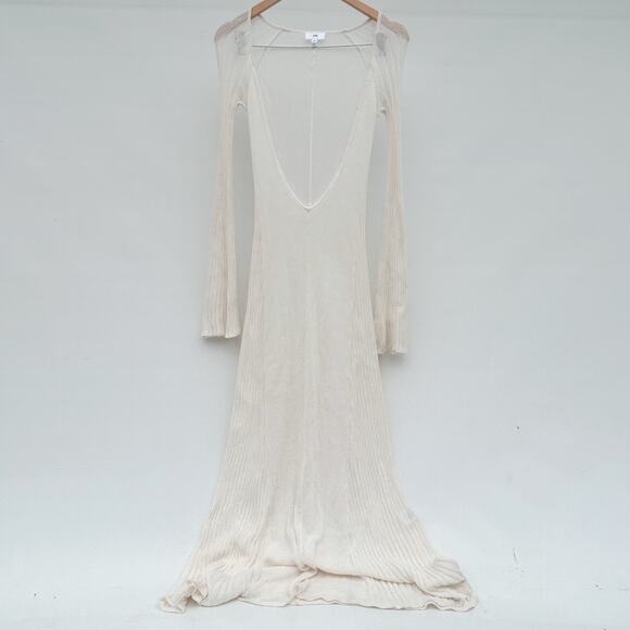 LPA Jorryn Revolve Crochet Bell Sleeves Knit Maxi Dress Coverup Cream White XS - Picture 6 of 14